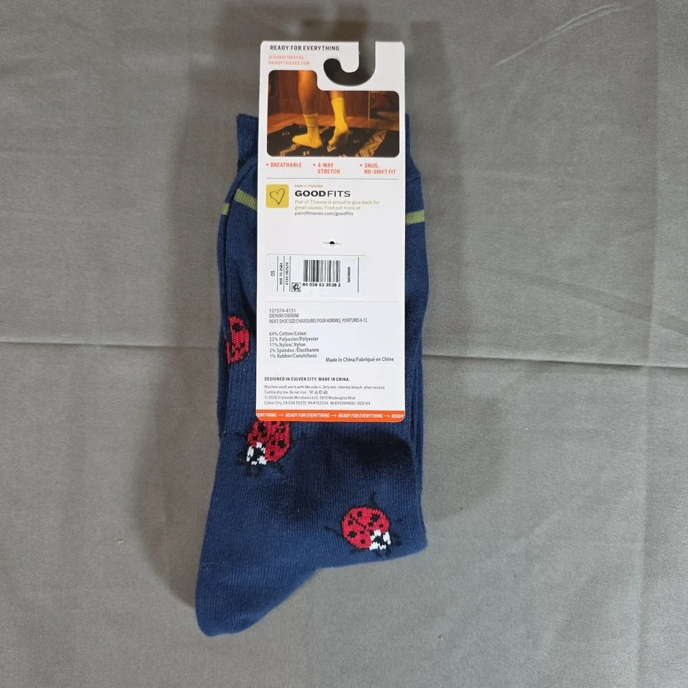 Pair of Thieves‎ Men's Crew Socks - Navy / Lady Bug print men 6-12 Women 8-12